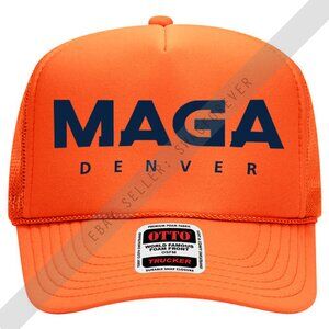 Trump Denver Maga Broncos Custom Mash Up Logo Foam Trucker Hat ORANGE